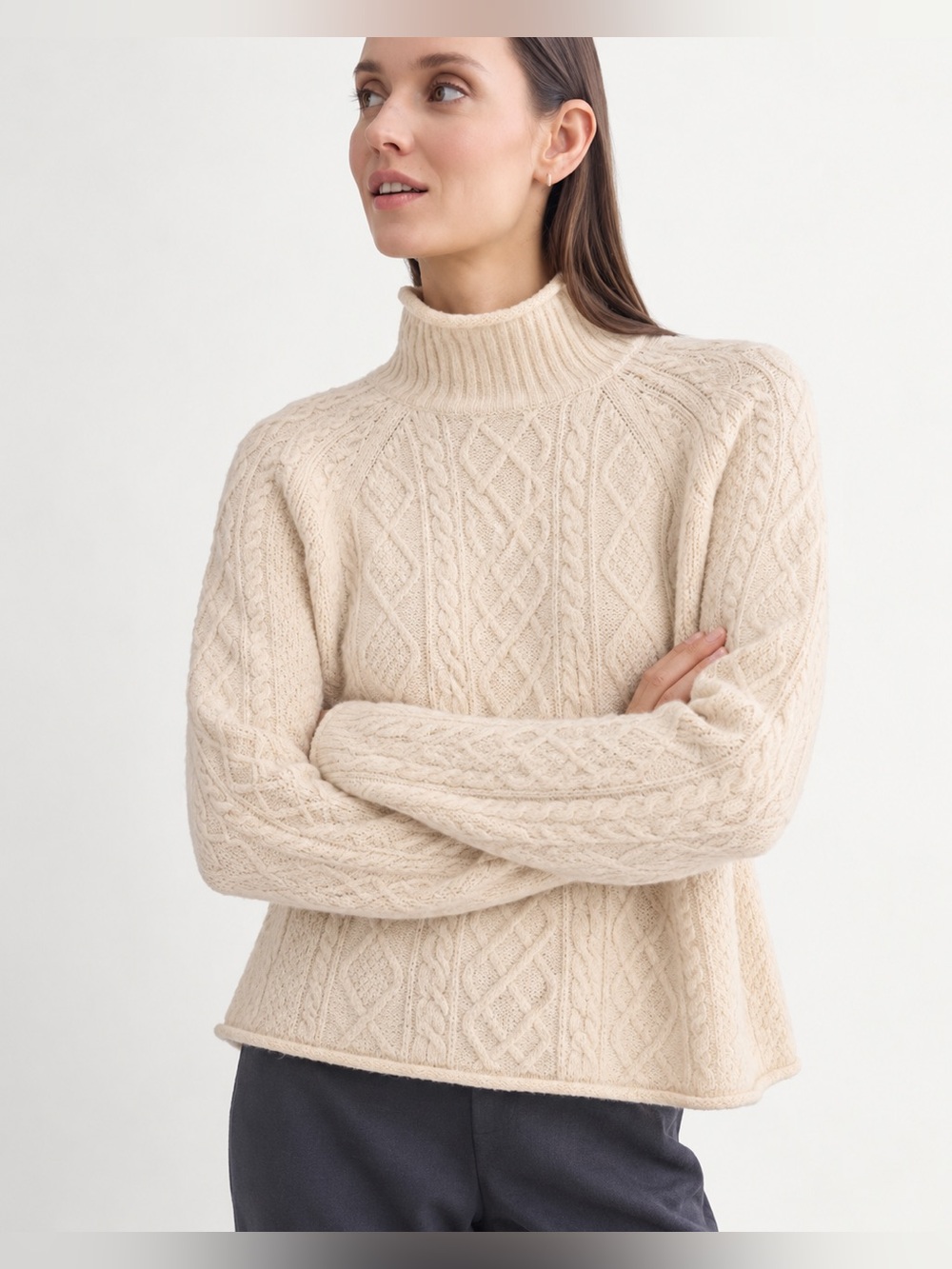 J. Crew Super Soft Merino Wool Cable Knit Rollneck Sweater Cream size Medium *k